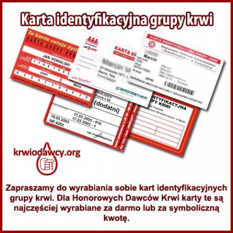 karta identyfikacyjna grupy krwi